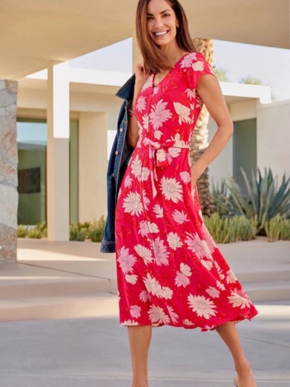 🌺Talbots Plus pink floral midi dress. Size 16W. - Picture 1 of 11